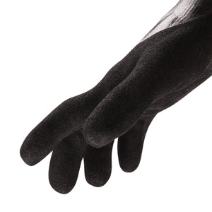 Side view of general purpose Helix 1064 double-dipped flexible sandy nitrile palm coated gloves.