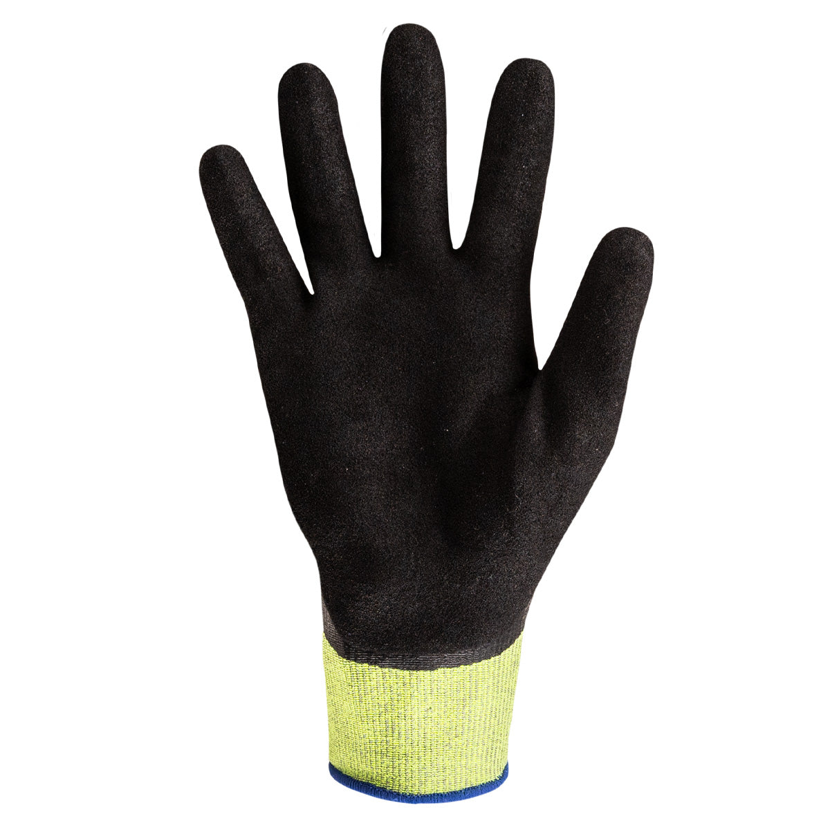 Palm view of general purpose Helix 1064 double-dipped flexible sandy nitrile palm coated gloves.
