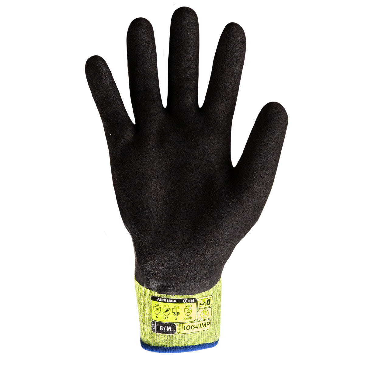 Palm view of Helix® 1064IMP black impact-resistant general-purpose gloves.