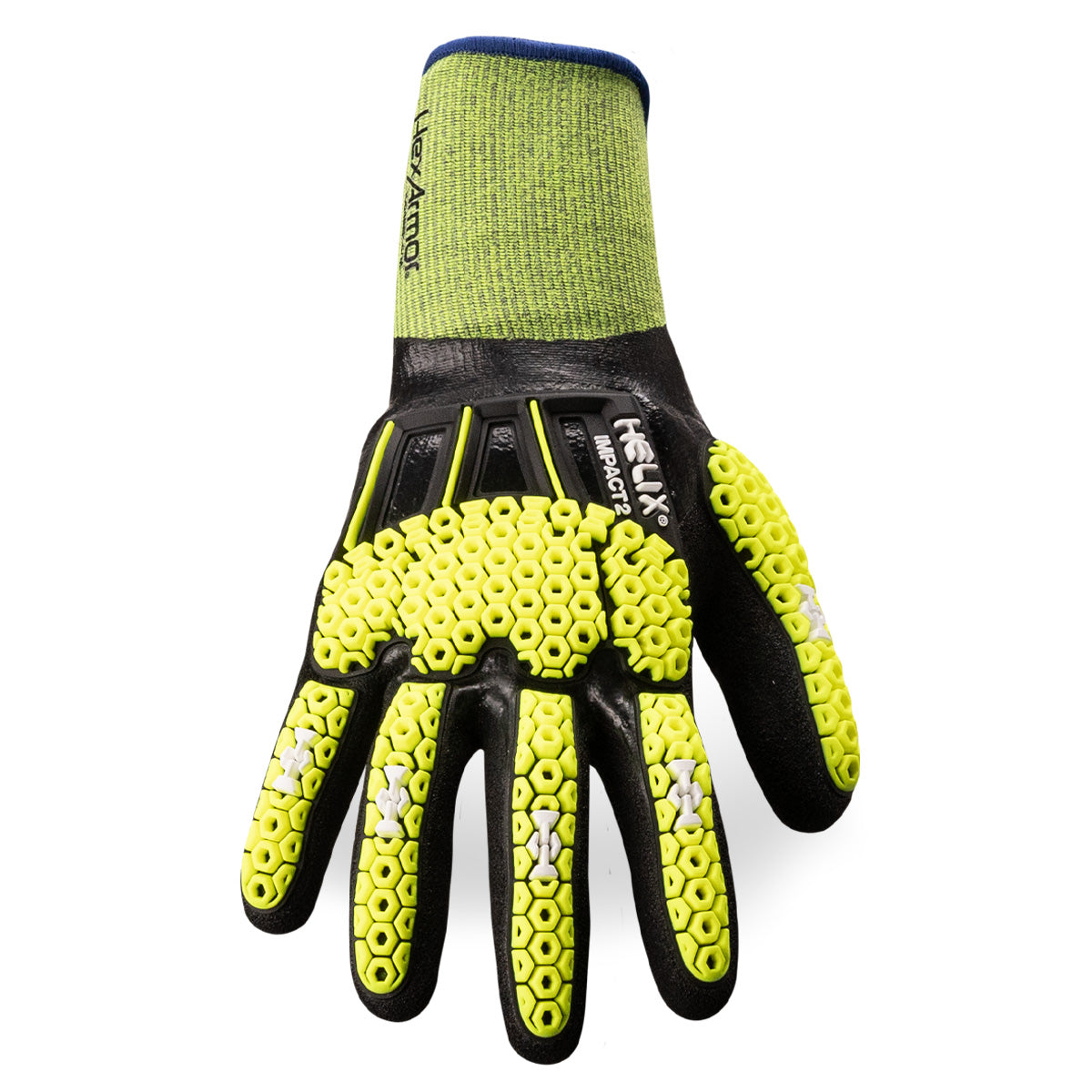Hand of hand view of Helix® 1064IMP black impact-resistant general-purpose gloves.