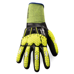 Hand of hand view of Helix® 1064IMP black impact-resistant general-purpose gloves.