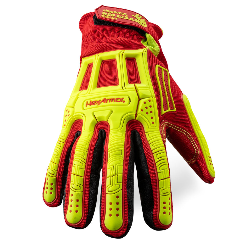 Back of hand view of Rig Lizard Arctic 2023X thinsulate work glove showcasing the impact protection.