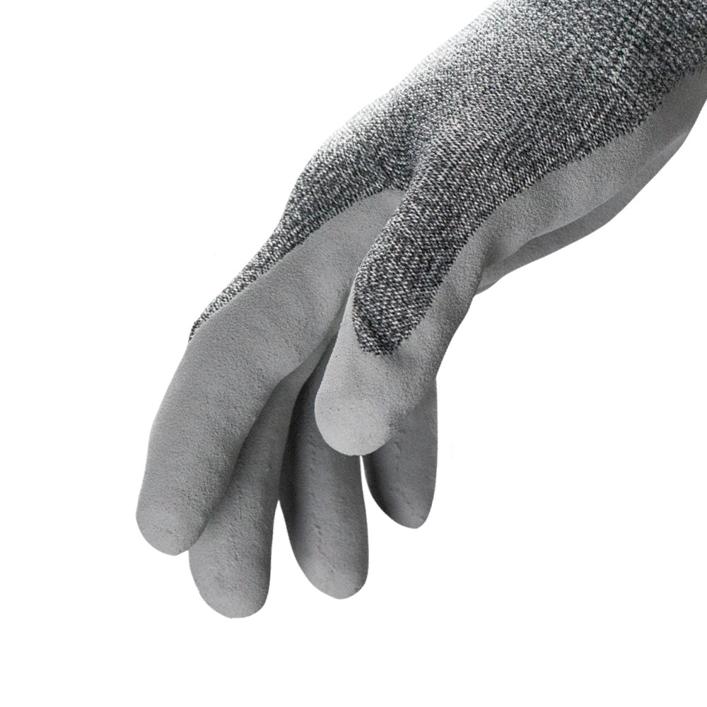 Side view of Helix 3084 glass handling gloves, showcasing where the seamless knit meets the coating.
