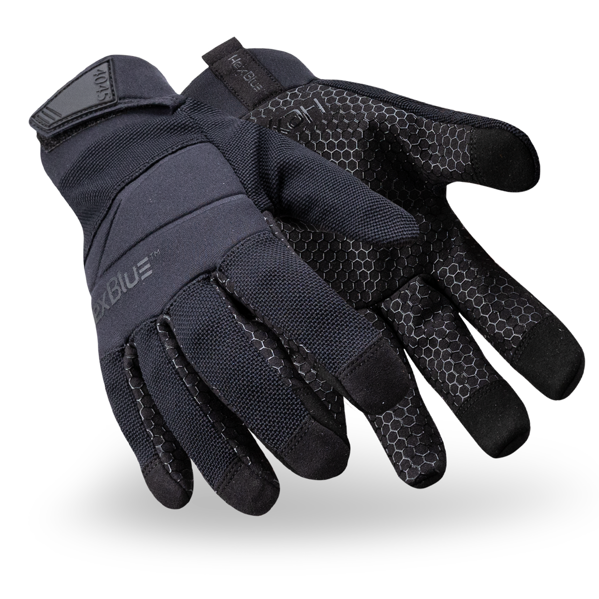 View of HexBlue™ 4045 needle-resistant law enforcement gloves side by side as they might appear on your hands.