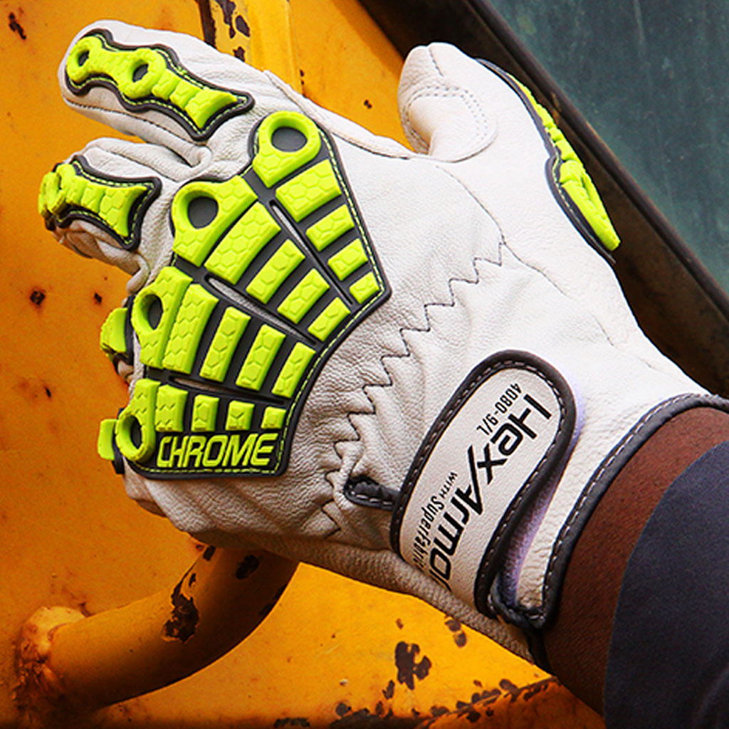 worker wearing Chrome Series® 4080 holding a handle