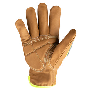 Palm view of pfas-free chrome slt 5072imp impact leather gloves with water and oil resistant sustainable leather treatment.