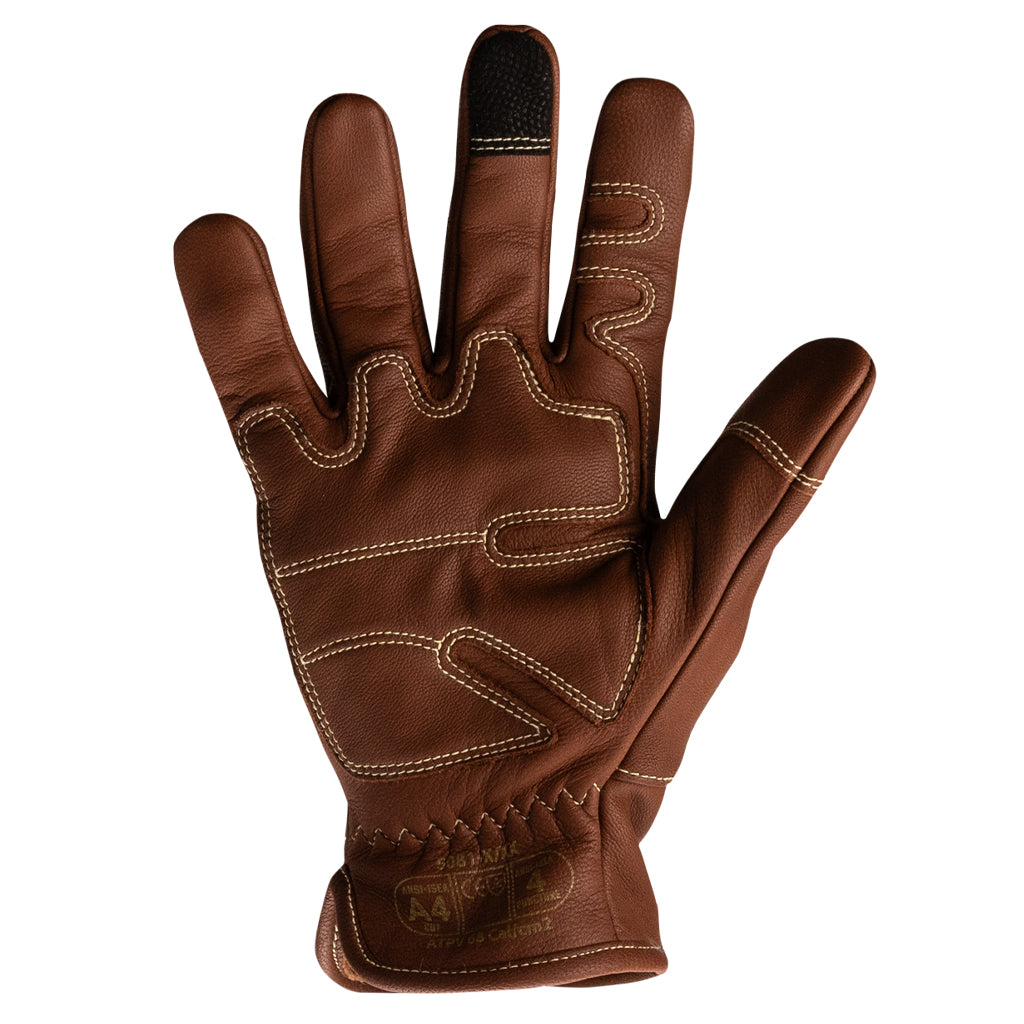 Palm view of Chrome SLT 5081 lined utility safety gloves showing the leather palm.