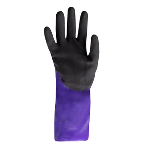 Palm view of purple HexChem 7040 chemical resistant gauntlet style glove.