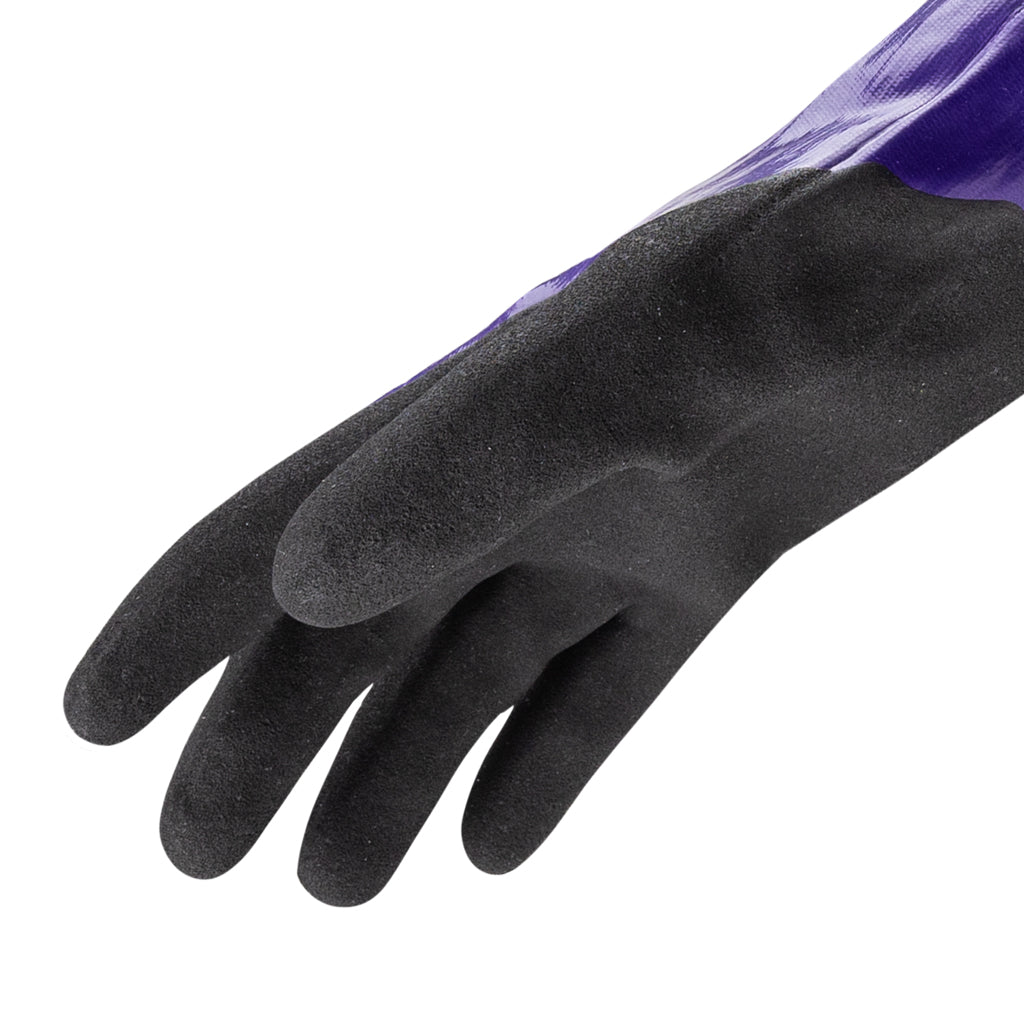 Side view of purple HexChem 7041 chemical resistant gauntlet style glove.