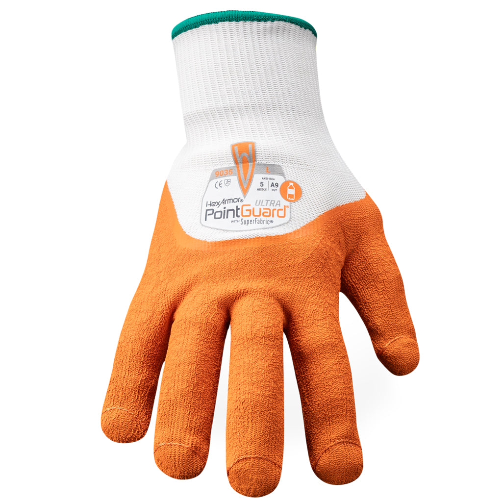 Back of hand view of PointGuard Ultra 9035 needle-resistant work gloves.