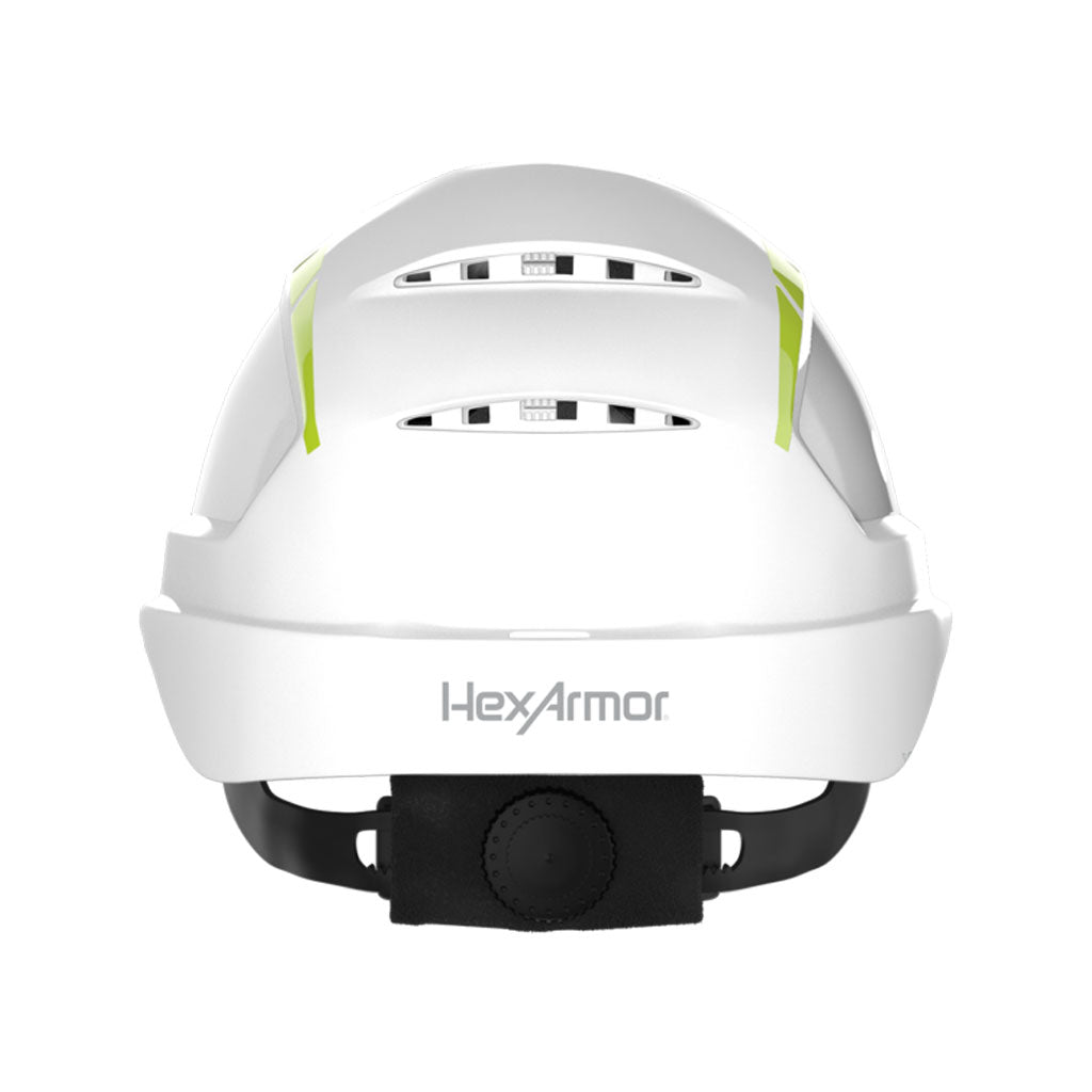 Hi-vis reflective stickers as shown on a safety helmet shown from the back.