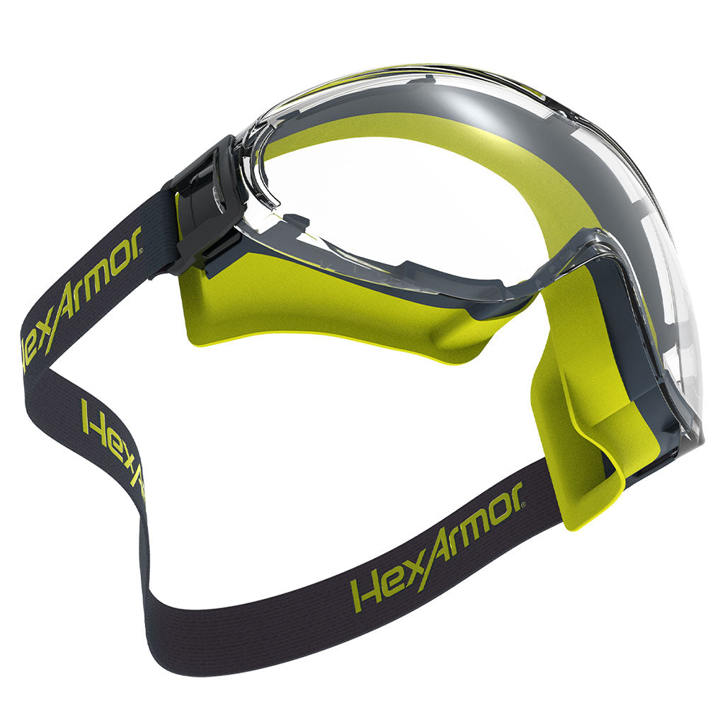 LT300 safety goggles showcasing the optical clarity of the lens.