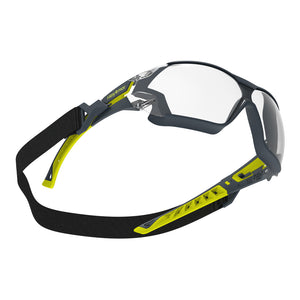 Floating MX225G with strap premium safety glasses showcasing the optical clarity of the lenses.