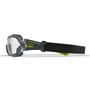 MX225G with strap anti-fog safety glasses safety glasses from the side showcasing the HexArmor logo on the frame.