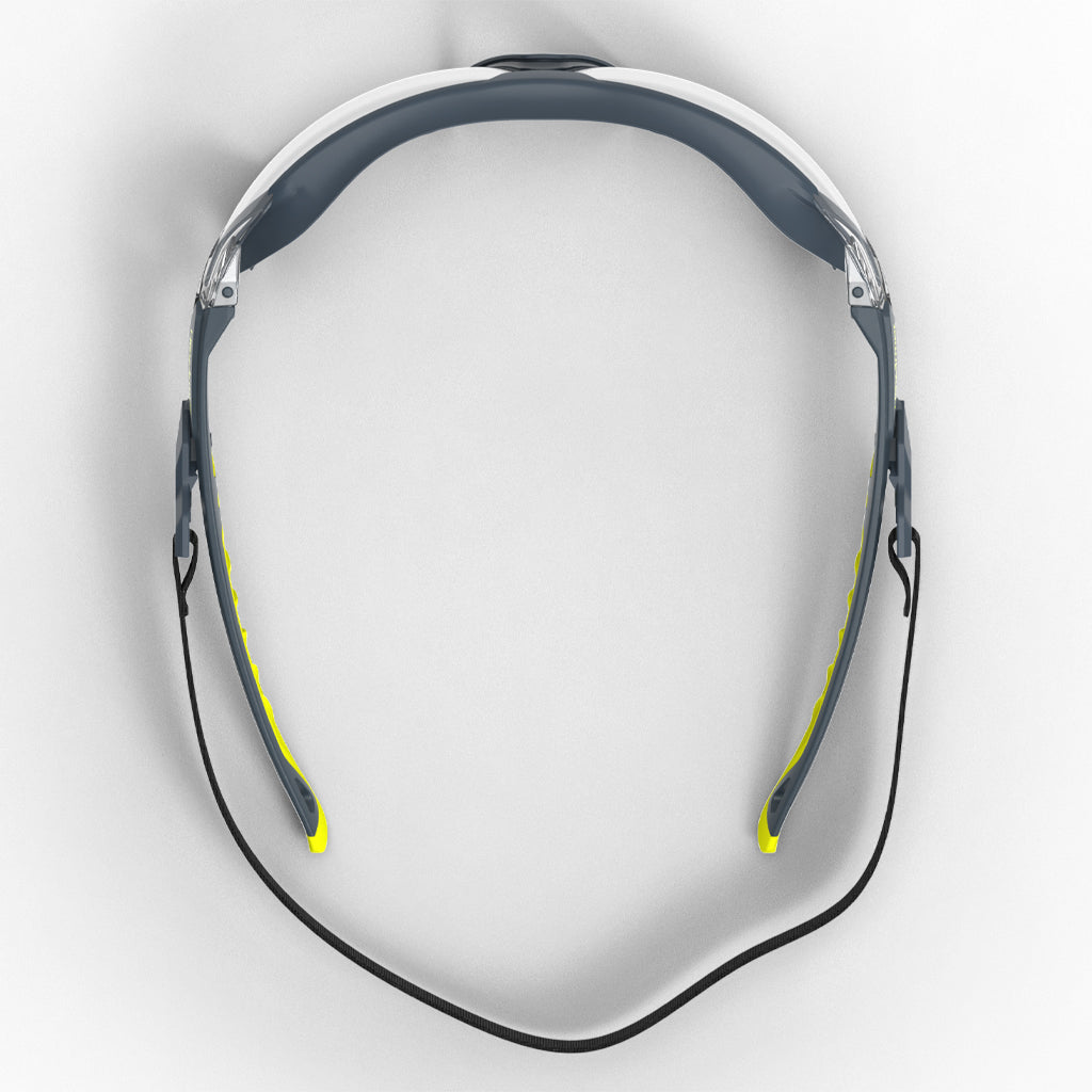 MX225G with strap scratch-resistant safety glasses from the top-down showcasing the nose piece.