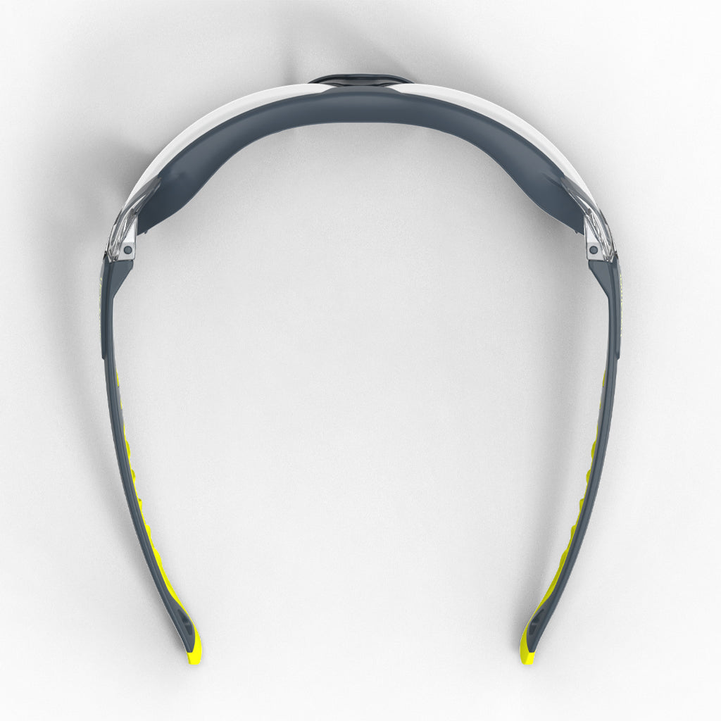 MX225G scratch-resistant safety glasses with gasket from the top-down showcasing the nose piece.