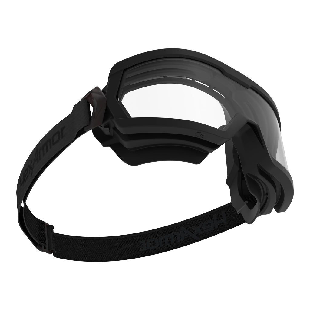 MX600 safety goggles showcasing the optical clarity of the lens.