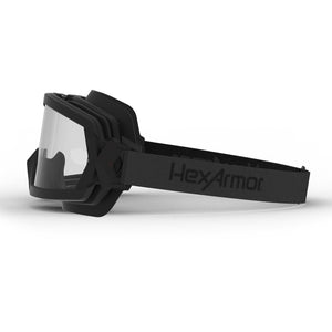 MX600 safety goggles from the side showcasing the HexArmor logo on the strap.