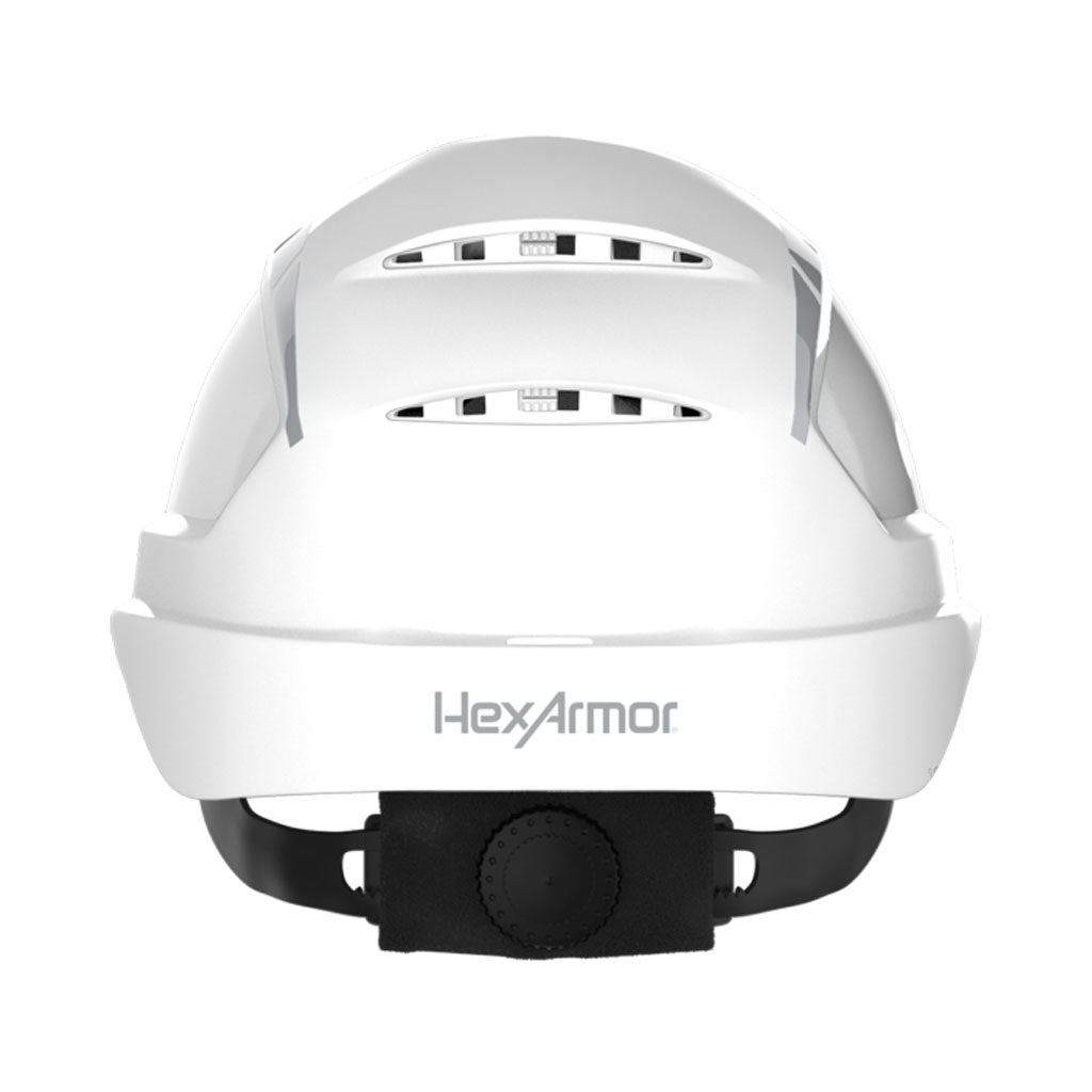 Silver reflective stickers as shown on a safety helmet shown from the back.