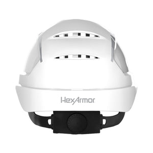 Silver reflective stickers as shown on a safety helmet shown from the back.