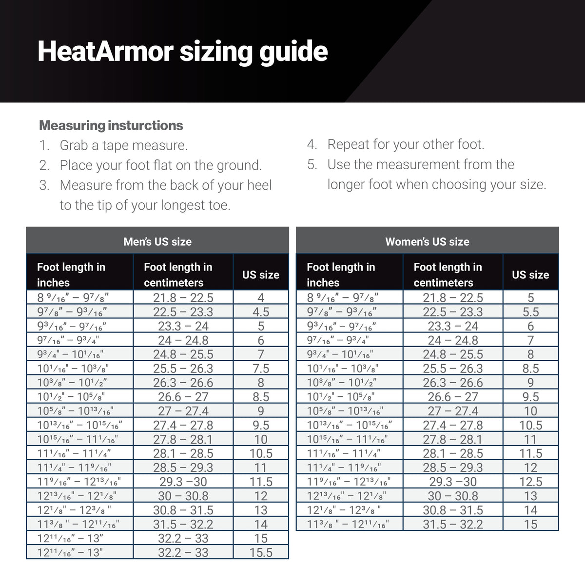 HeatArmor Boots Sizing Guide