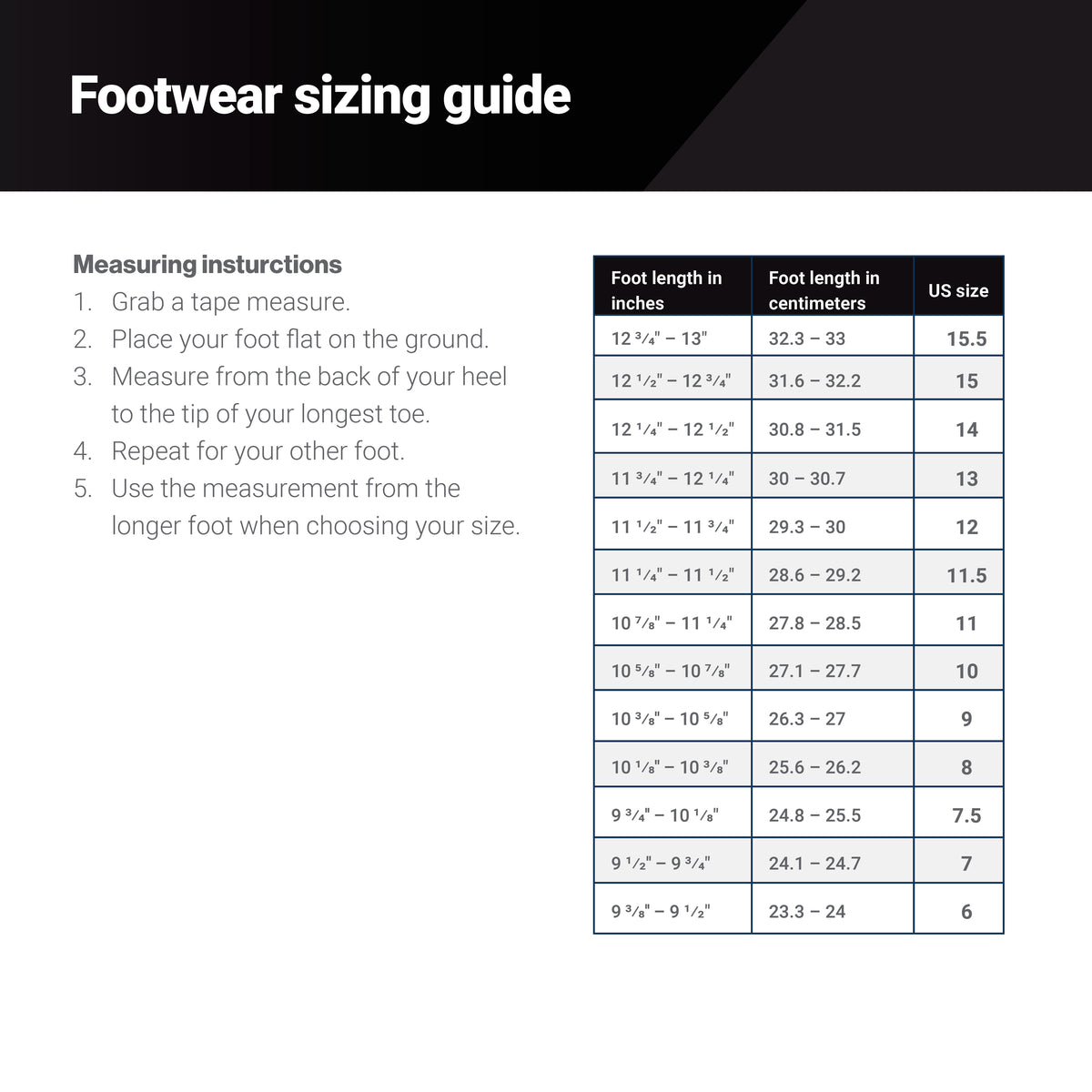 Footwear sizing guide
