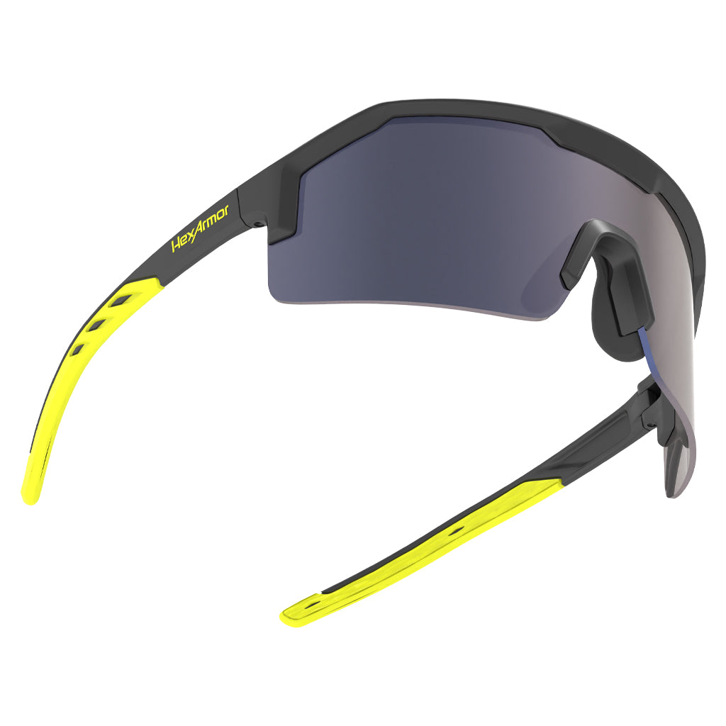 Shockwave safety glasses showcasing the wraparound lenses. 