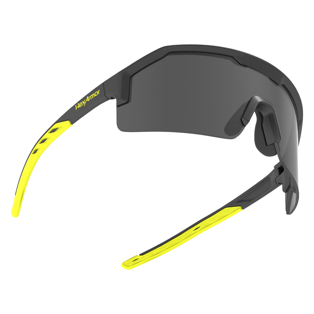 Shockwave safety glasses showcasing the wraparound lenses. 