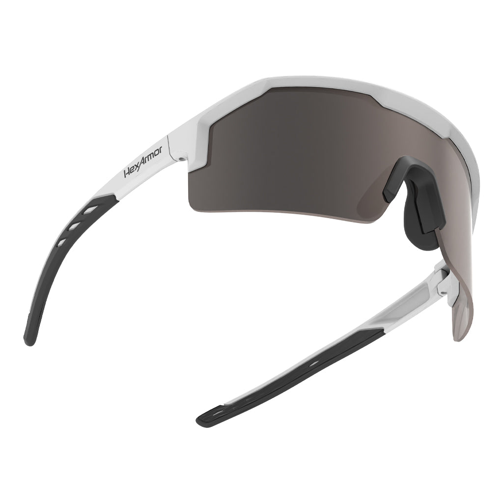 Shockwave safety glasses showcasing the wraparound lenses. 
