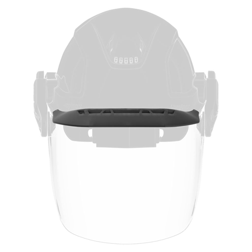 Sun glare/rain cove attached on helmet front view