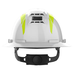 Full brim hi-vis reflective stickers rear view on helmet.