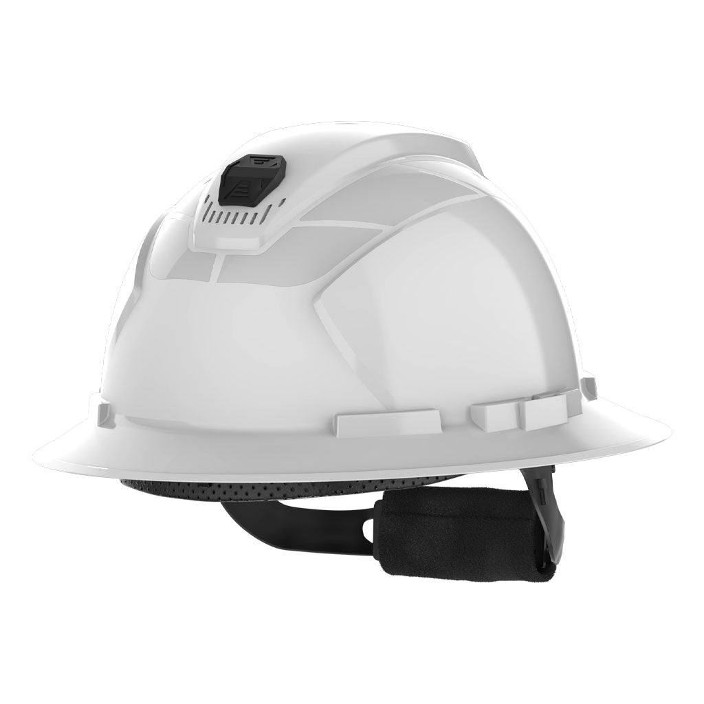 Full brim silver reflective stickers for helmets sticker sheet as they appear after application on a hard hat.