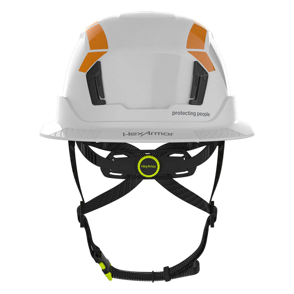 Type 2 full brim hi-vis orange reflective stickers rear view on helmet.