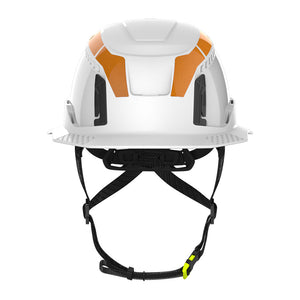 Type 2 full brim hi-vis orange reflective stickers front view on helmet.