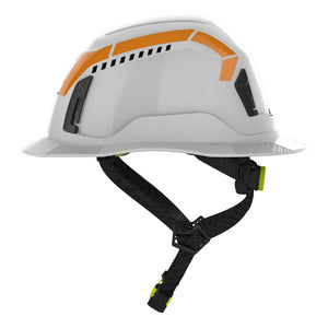 Type 2 full brim hi-vis orange reflective stickers side view on helmet.