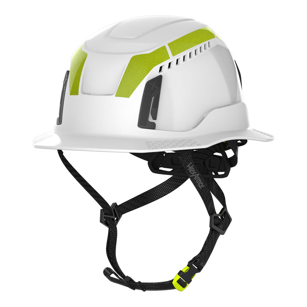 Type 2 hi-vis reflective stickers for helmets sticker sheet as they appear after application on a hard hat.