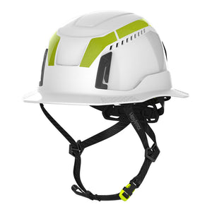 Type 2 hi-vis reflective stickers for helmets sticker sheet as they appear after application on a hard hat.