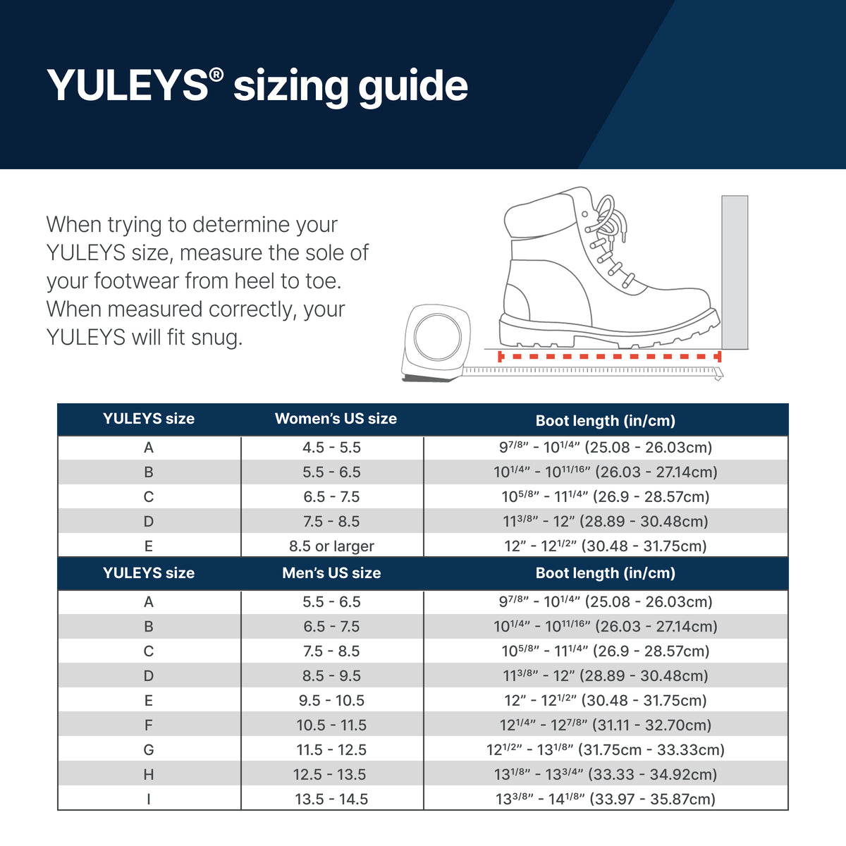 Yuley's sizing guide