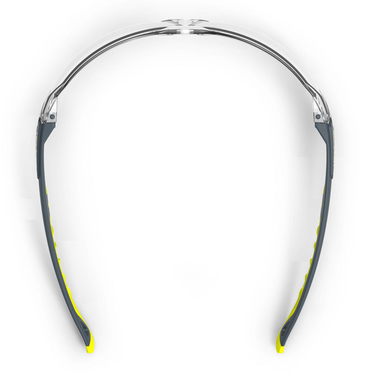 MX225 scratch-resistant safety glasses from the top-down showcasing the nose piece.