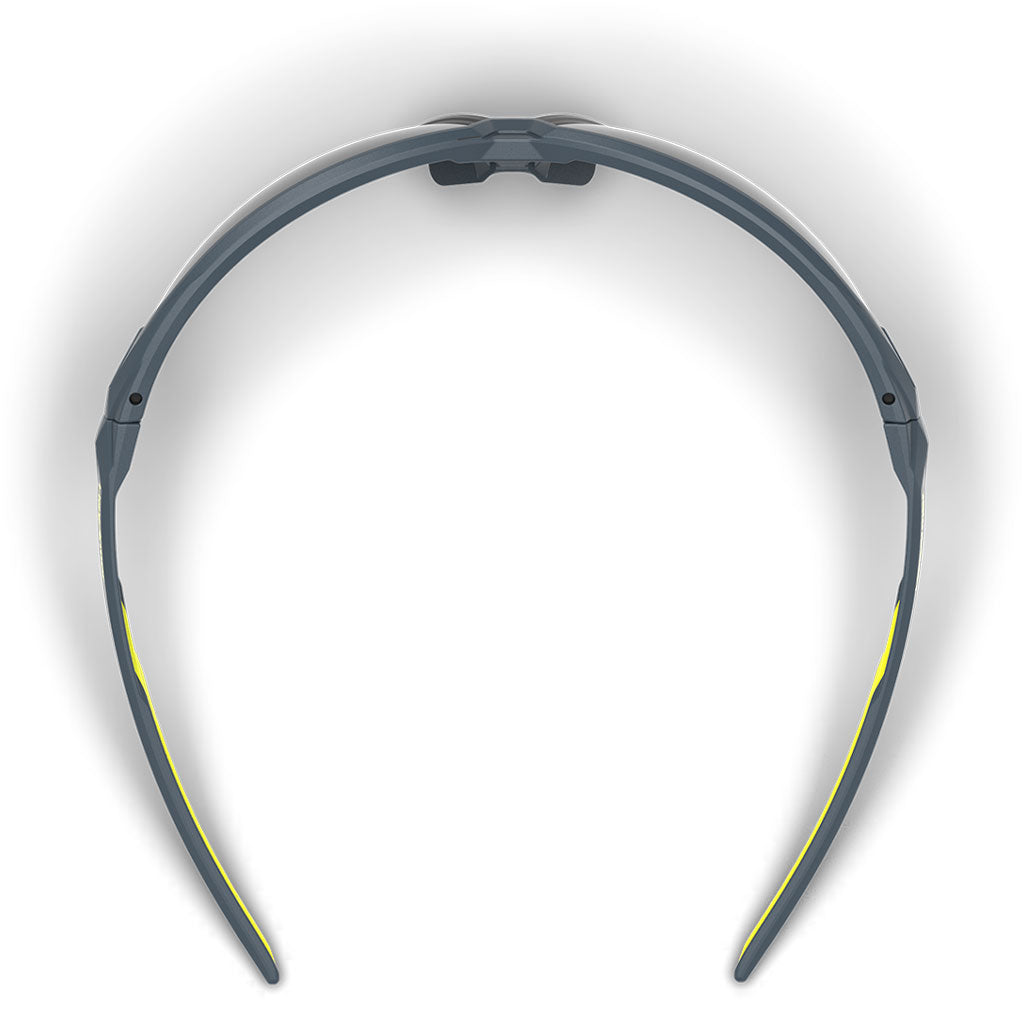 NX1 welding safety glasses from the top-down showcasing the dual hard and soft components.