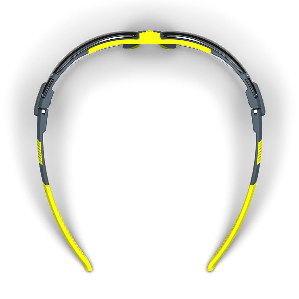 VS300 safety glasses from the top-down showcasing the adjustable nose piece.