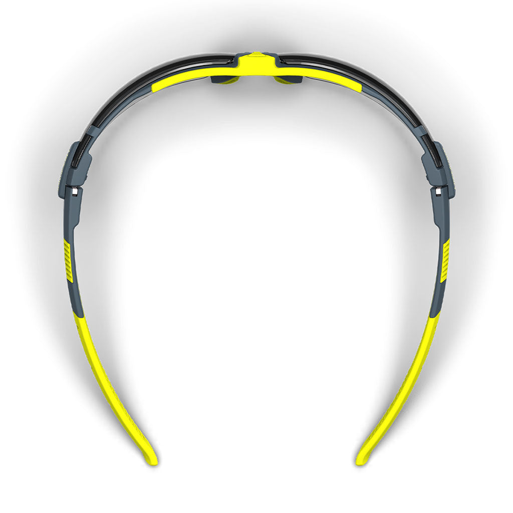 VS300  grey safety glasses from the top-down showcasing the adjustable nose piece.