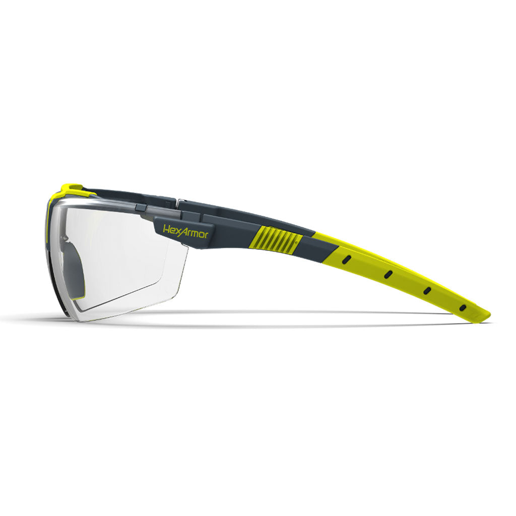 VS300S safety glasses from the side showcasing the HexArmor logo on the frame.
