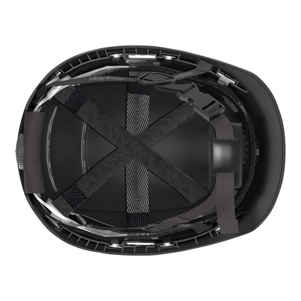 Ceros XP450A black safety helmet showcasing the suspension system on the underside of the helmet.