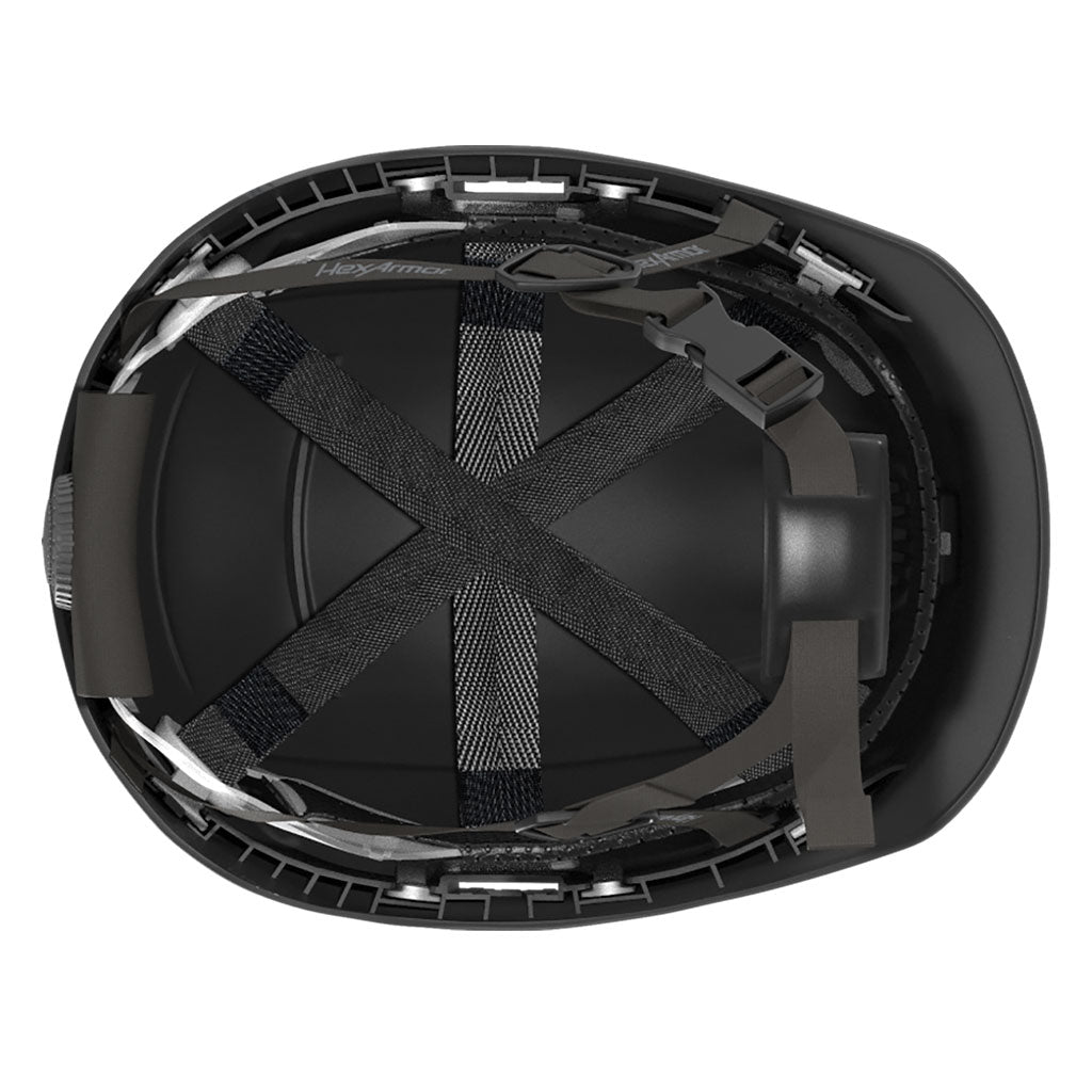Ceros XP450A black safety helmet showcasing the suspension system on the underside of the helmet.