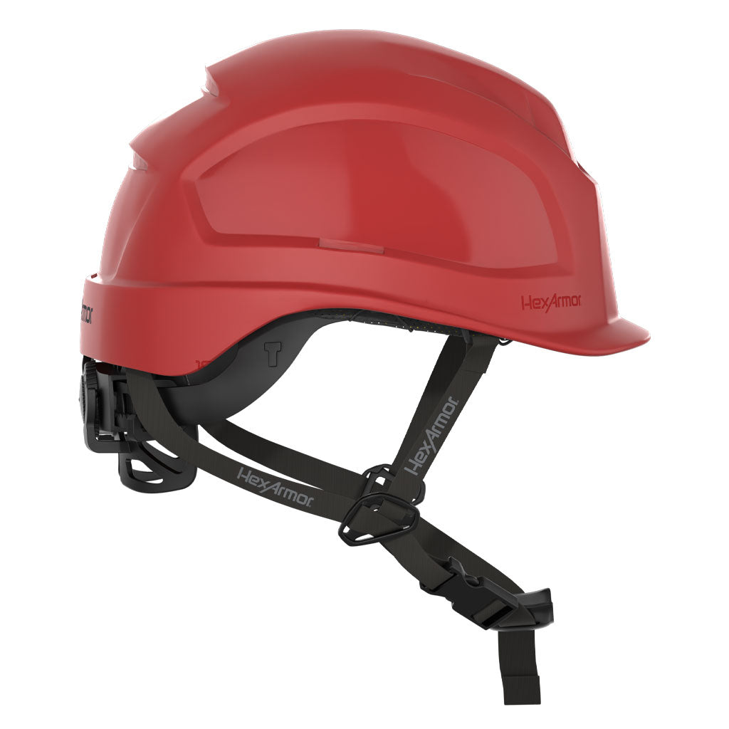 Ceros XP450AE with Mips red class E safety helmet as shown from the side.