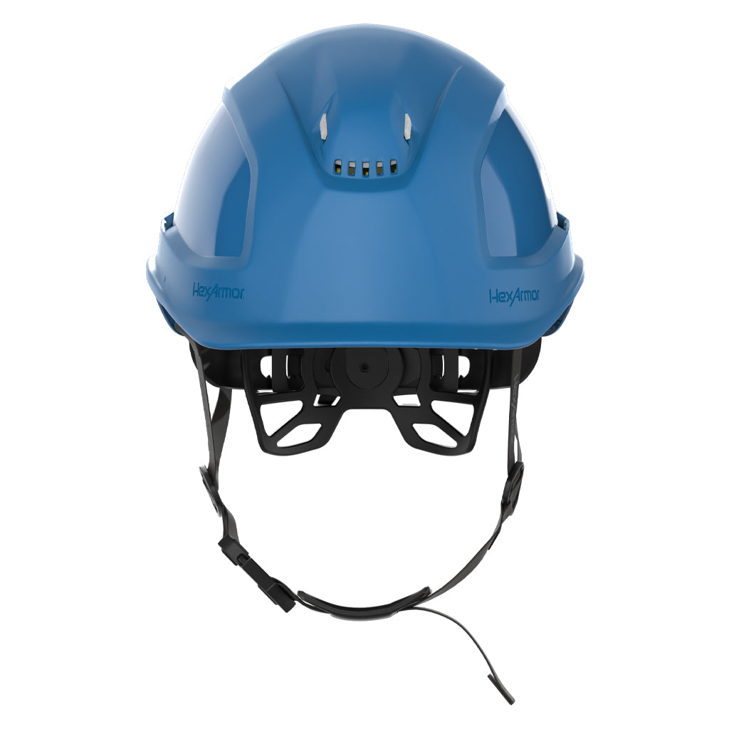 Ceros XP450A with Mips blue chin strap safety helmet as shown from the front.