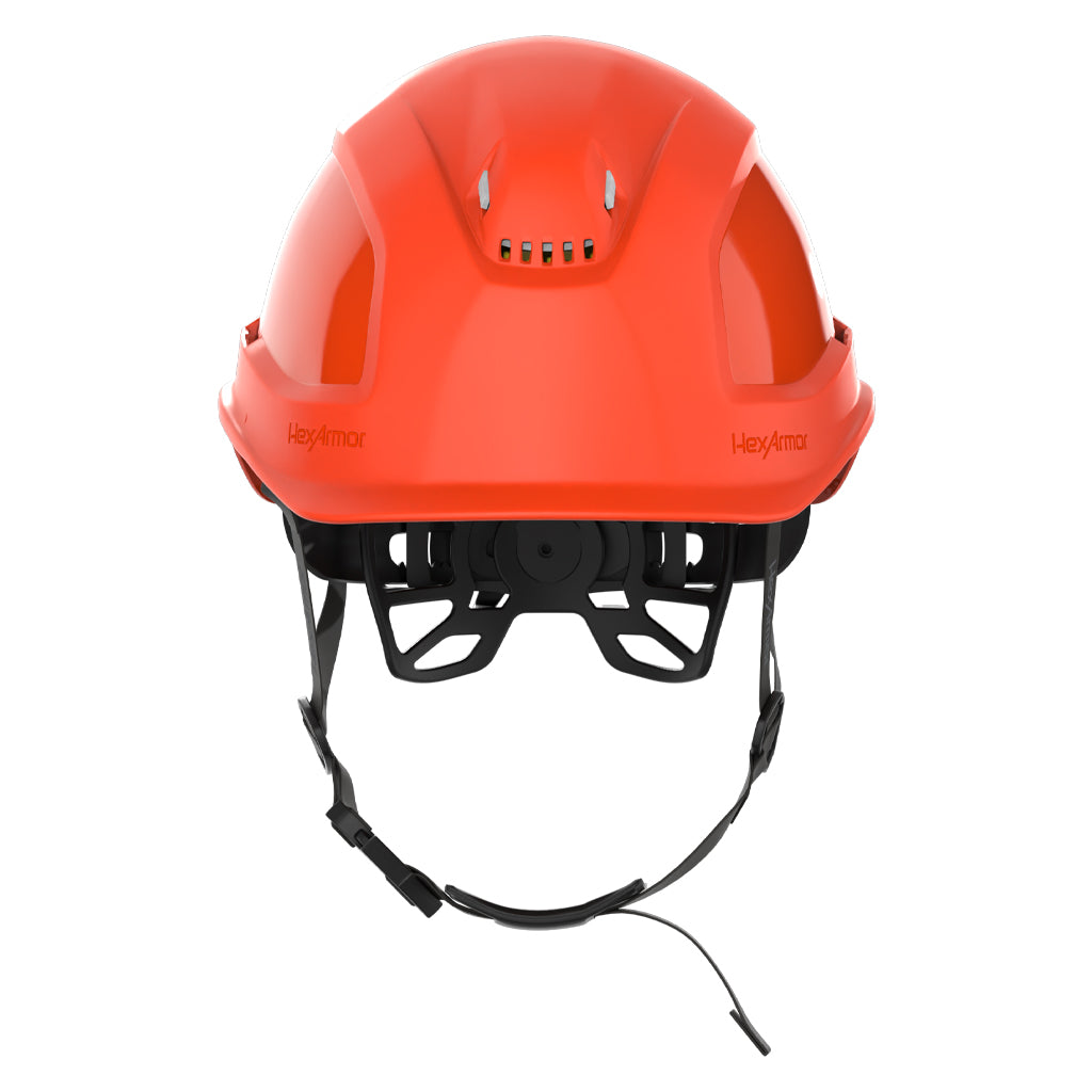 Ceros XP450A with Mips orange chin strap safety helmet as shown from the front.
