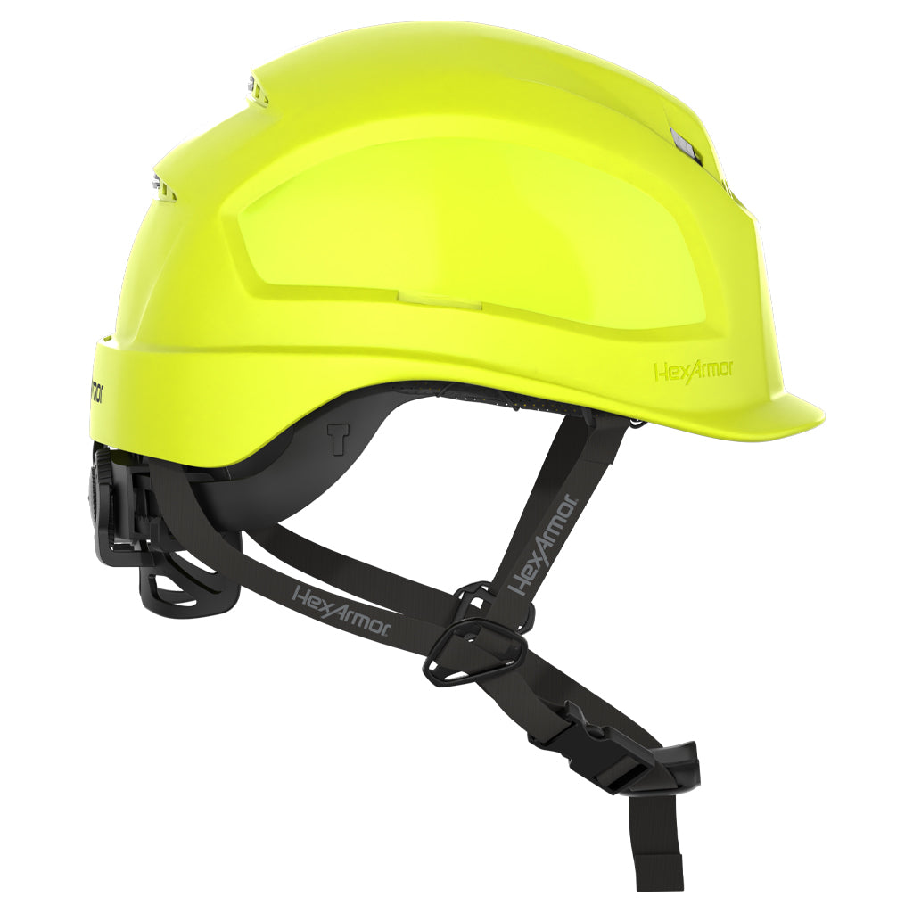 Ceros XP450A with Mips Hi-vis yellow vented safety helmet as shown from the side.
