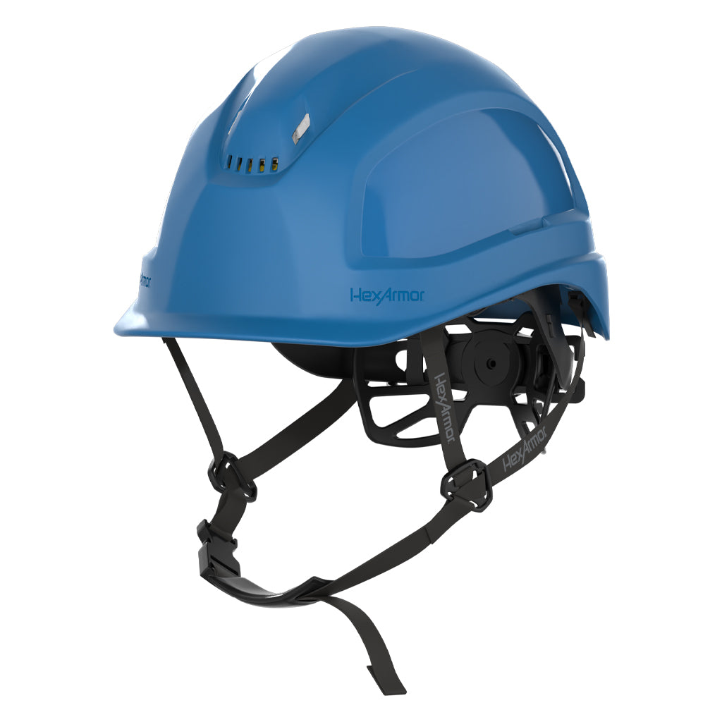 Ceros XP450A with Mips blue vented safety helmet with chin strap.